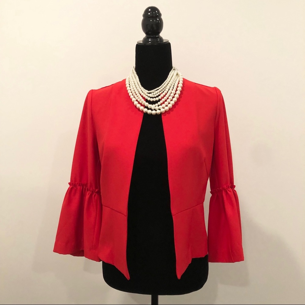 Zara Red Cropped Belle Sleeve Blazer Xs